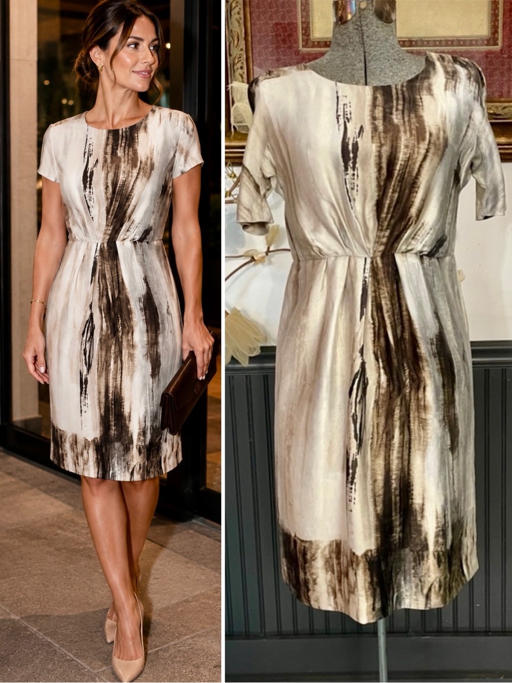 Jodi Arnold 100% Silk Abstract Watercolor Print Sheath Dress - Sz 4 💚🎀